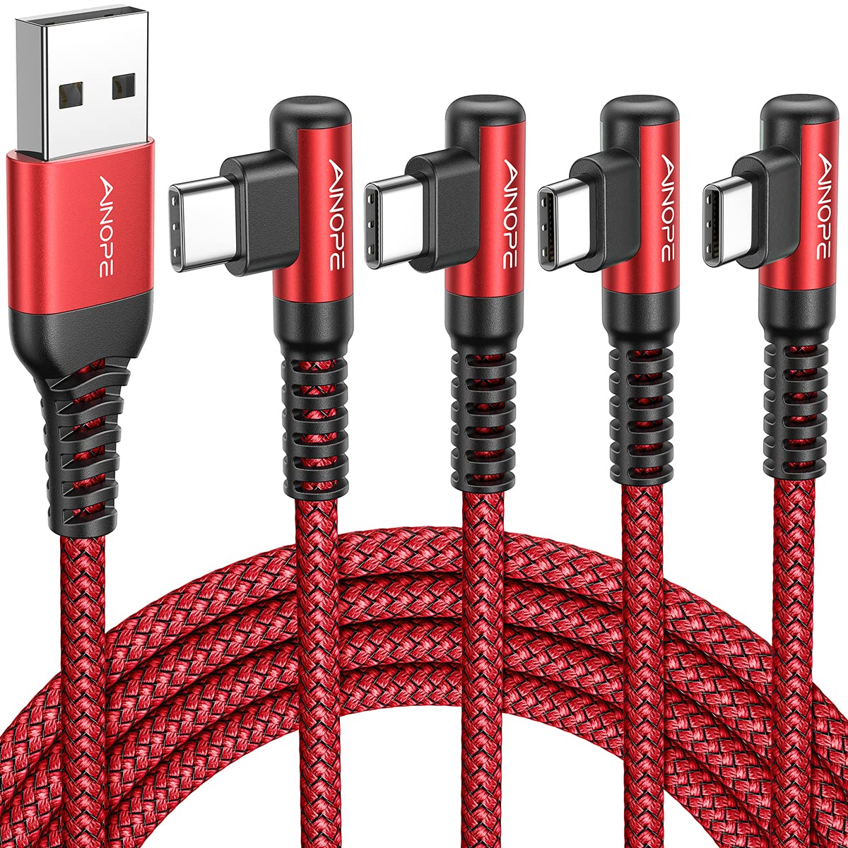 AINOPE 2-Pack Type C Charging Cable 3.1A Fast Charge, Right Angle [6.6ft+6.6ft] USB C Cable, Durable Nylon Braided Type C Charging Cable Fast Charge Compatible Galaxy S10 S9 S21, LG V30,V20,G6