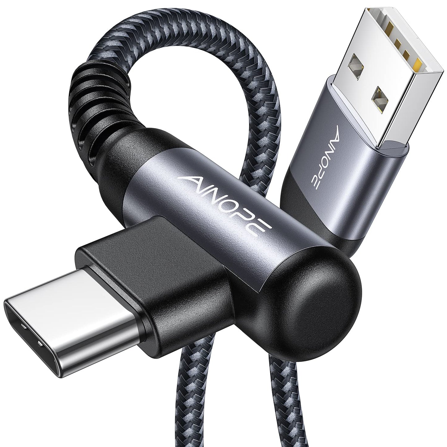 AINOPE 2-Pack Type C Charging Cable 3.1A Fast Charge, Right Angle [6.6ft+6.6ft] USB C Cable, Durable Nylon Braided Type C Charging Cable Fast Charge Compatible Galaxy S10 S9 S21, LG V30,V20,G6