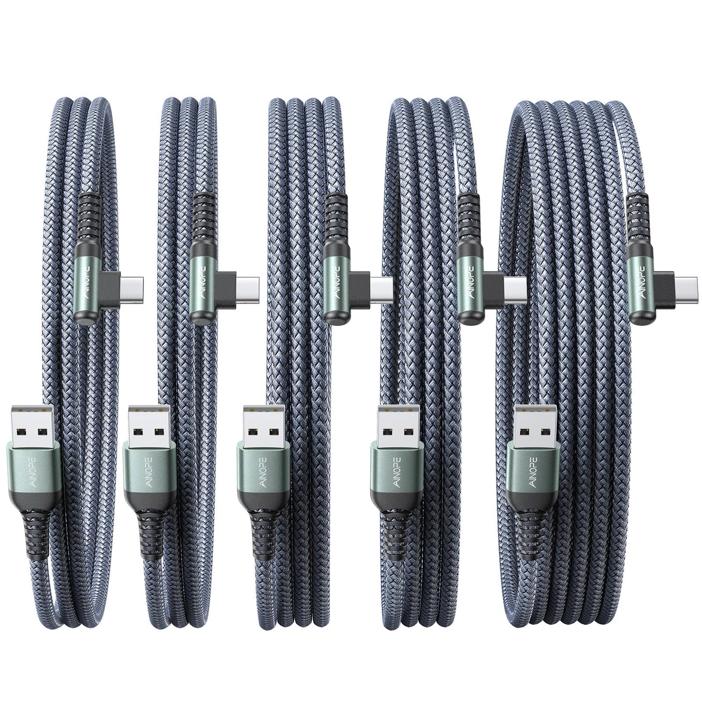 AINOPE 2-Pack Type C Charging Cable 3.1A Fast Charge, Right Angle [6.6ft+6.6ft] USB C Cable, Durable Nylon Braided Type C Charging Cable Fast Charge Compatible Galaxy S10 S9 S21, LG V30,V20,G6