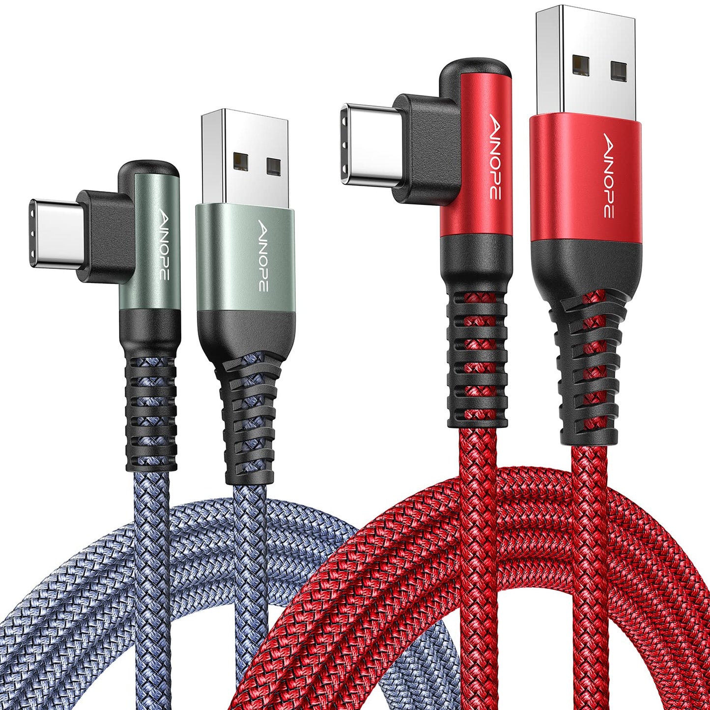 AINOPE 2-Pack Type C Charging Cable 3.1A Fast Charge, Right Angle [6.6ft+6.6ft] USB C Cable, Durable Nylon Braided Type C Charging Cable Fast Charge Compatible Galaxy S10 S9 S21, LG V30,V20,G6