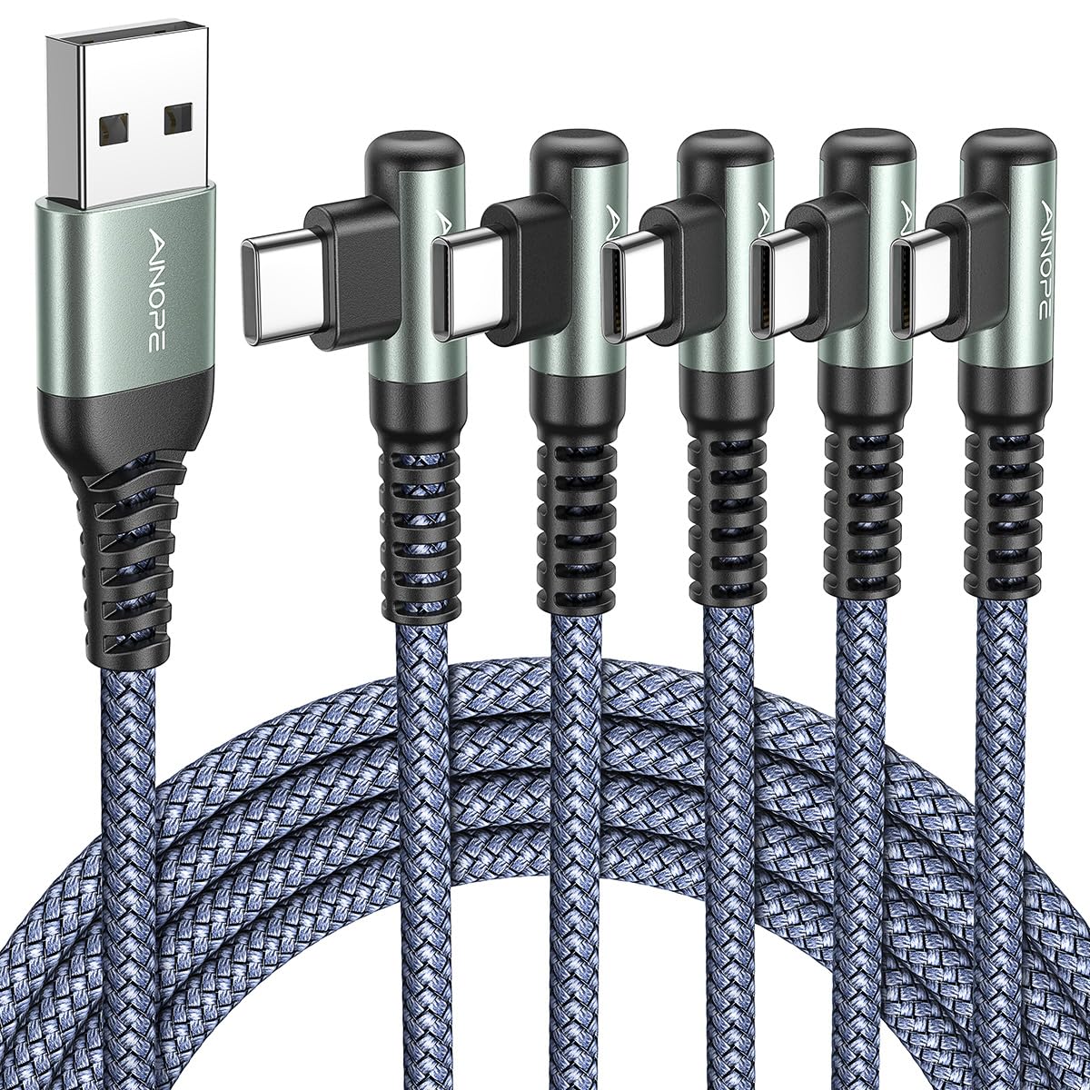 AINOPE 2-Pack Type C Charging Cable 3.1A Fast Charge, Right Angle [6.6ft+6.6ft] USB C Cable, Durable Nylon Braided Type C Charging Cable Fast Charge Compatible Galaxy S10 S9 S21, LG V30,V20,G6