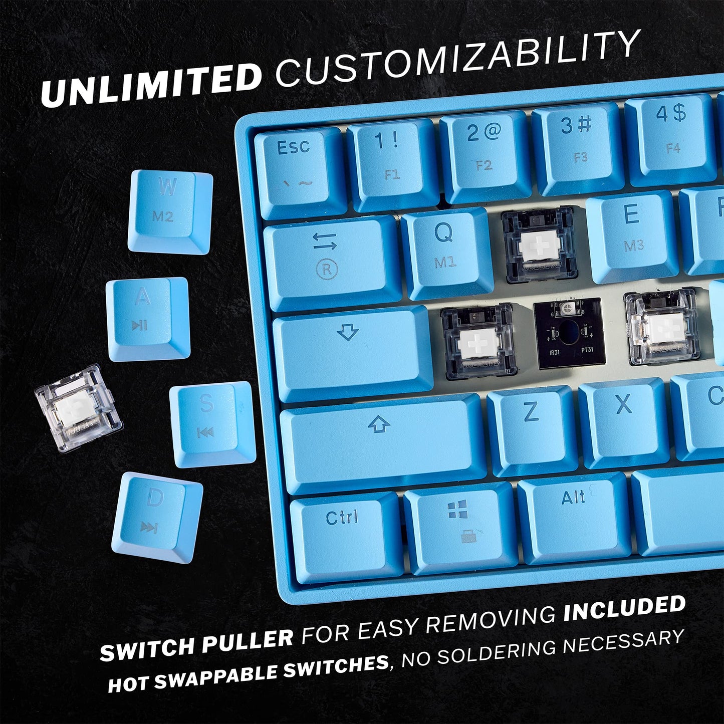 HK GAMING GK61 Mechanical Gaming Keyboard - 61 Keys Multi Color RGB Illuminated LED Backlit Wired Programmable for PC/Mac Gamer (Gateron Optical Brown, White)