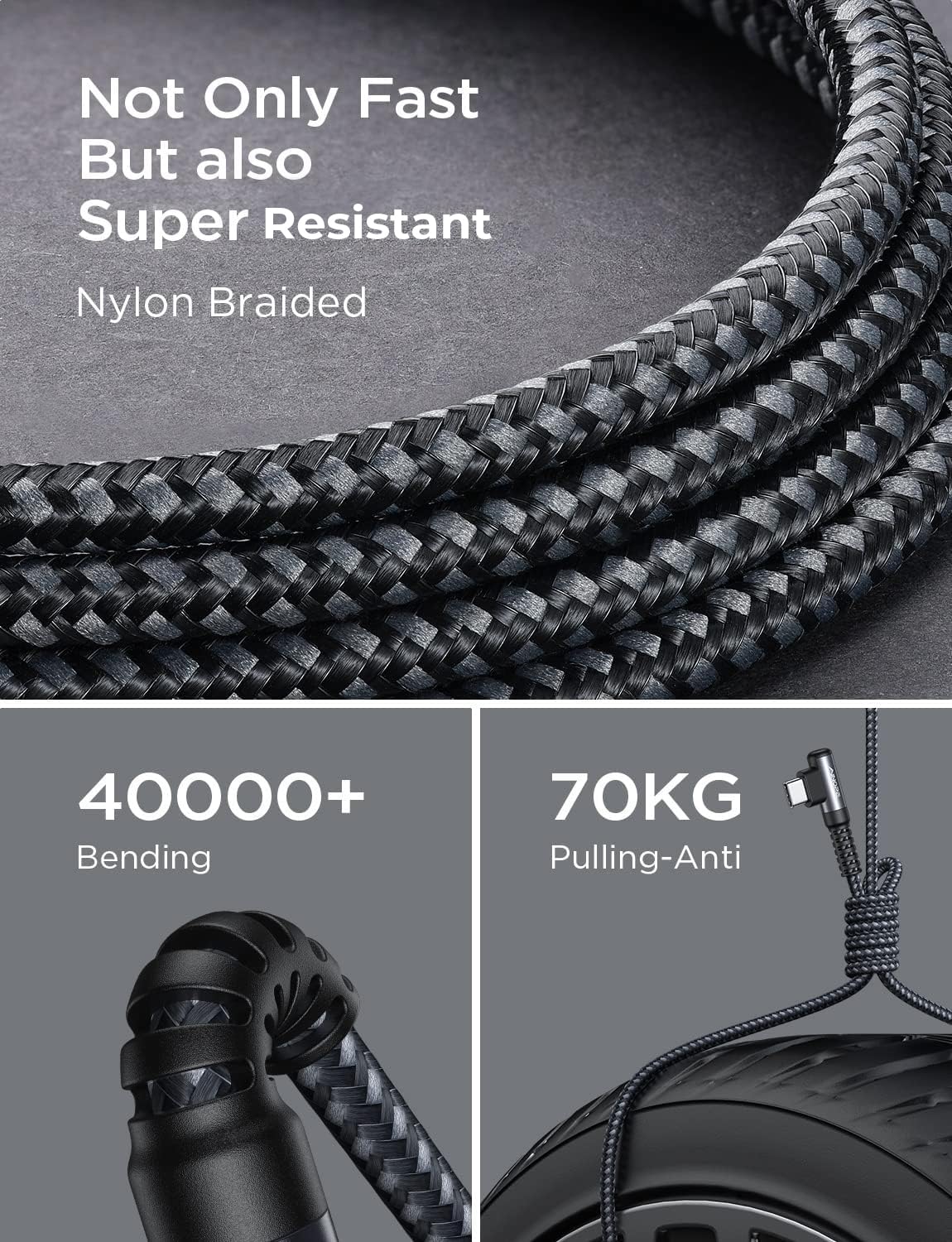 AINOPE 2-Pack Type C Charging Cable 3.1A Fast Charge, Right Angle [6.6ft+6.6ft] USB C Cable, Durable Nylon Braided Type C Charging Cable Fast Charge Compatible Galaxy S10 S9 S21, LG V30,V20,G6