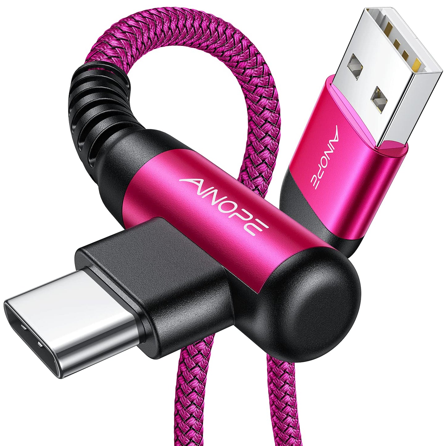 AINOPE 2-Pack Type C Charging Cable 3.1A Fast Charge, Right Angle [6.6ft+6.6ft] USB C Cable, Durable Nylon Braided Type C Charging Cable Fast Charge Compatible Galaxy S10 S9 S21, LG V30,V20,G6