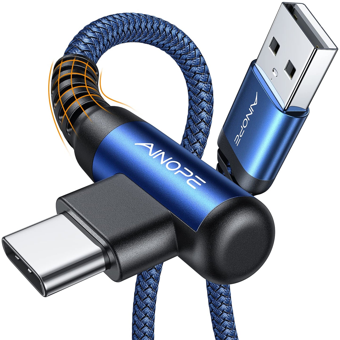 AINOPE 2-Pack Type C Charging Cable 3.1A Fast Charge, Right Angle [6.6ft+6.6ft] USB C Cable, Durable Nylon Braided Type C Charging Cable Fast Charge Compatible Galaxy S10 S9 S21, LG V30,V20,G6