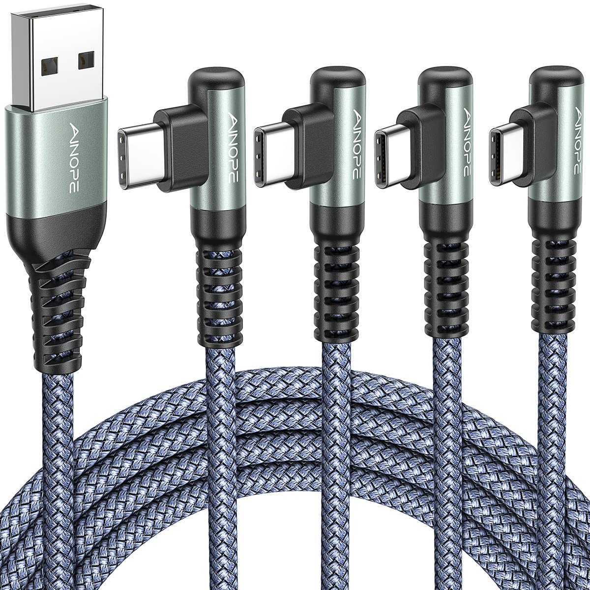 AINOPE 2-Pack Type C Charging Cable 3.1A Fast Charge, Right Angle [6.6ft+6.6ft] USB C Cable, Durable Nylon Braided Type C Charging Cable Fast Charge Compatible Galaxy S10 S9 S21, LG V30,V20,G6