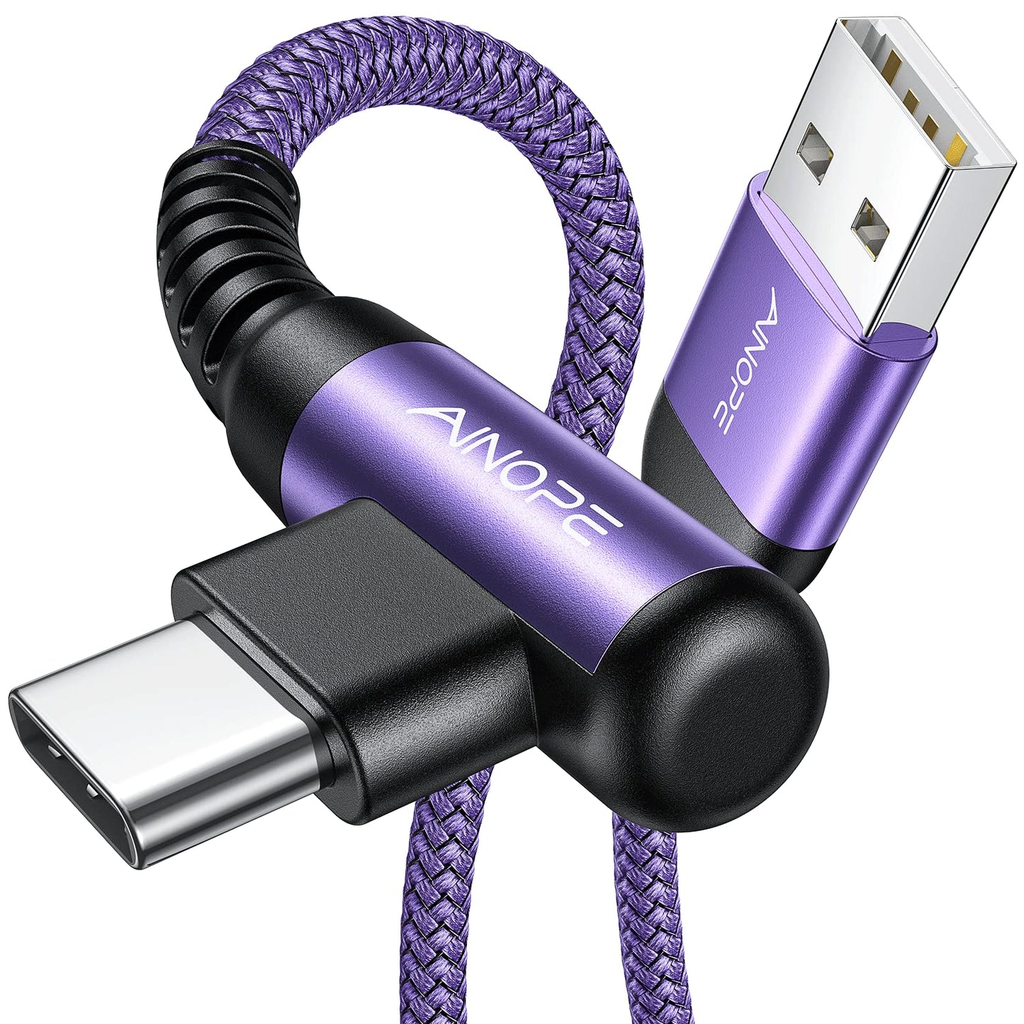 AINOPE 2-Pack Type C Charging Cable 3.1A Fast Charge, Right Angle [6.6ft+6.6ft] USB C Cable, Durable Nylon Braided Type C Charging Cable Fast Charge Compatible Galaxy S10 S9 S21, LG V30,V20,G6