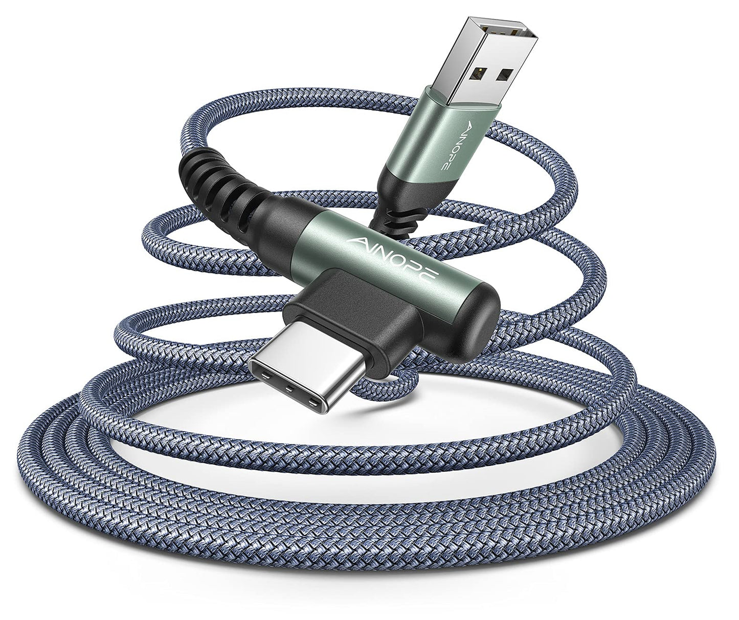AINOPE 2-Pack Type C Charging Cable 3.1A Fast Charge, Right Angle [6.6ft+6.6ft] USB C Cable, Durable Nylon Braided Type C Charging Cable Fast Charge Compatible Galaxy S10 S9 S21, LG V30,V20,G6