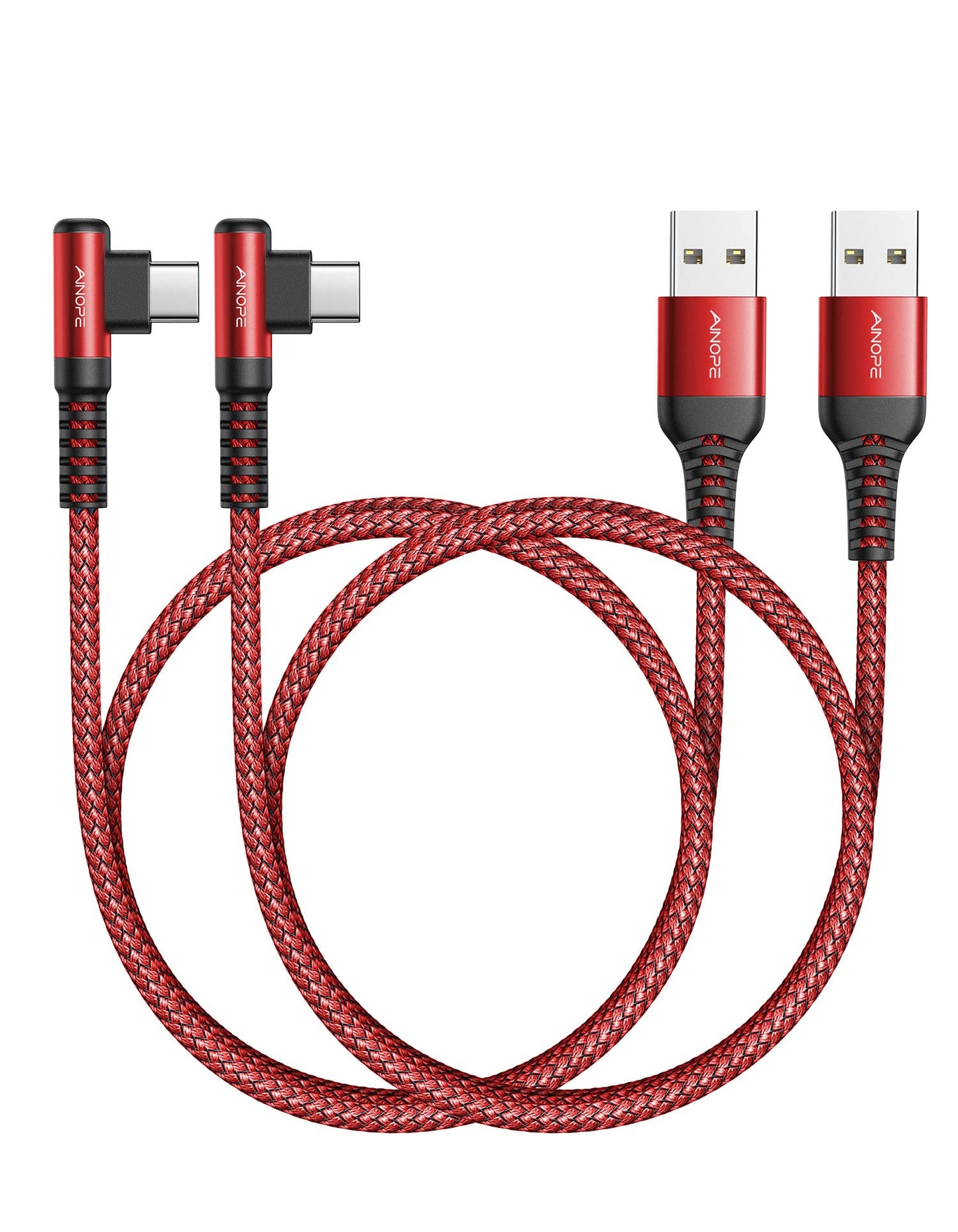 AINOPE 2-Pack Type C Charging Cable 3.1A Fast Charge, Right Angle [6.6ft+6.6ft] USB C Cable, Durable Nylon Braided Type C Charging Cable Fast Charge Compatible Galaxy S10 S9 S21, LG V30,V20,G6