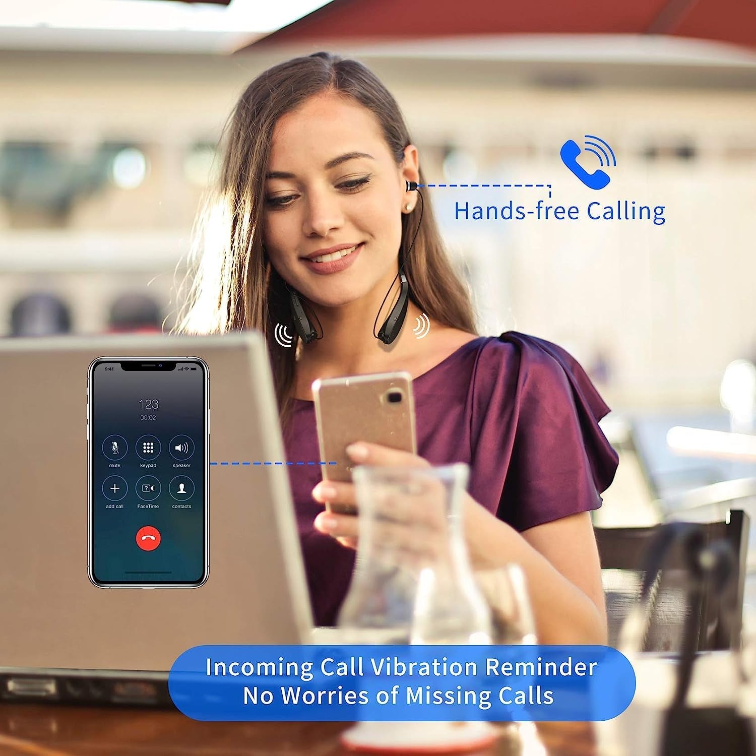 Foldable Bluetooth Headphones Wireless Neckband Headset with Retractable Earbuds