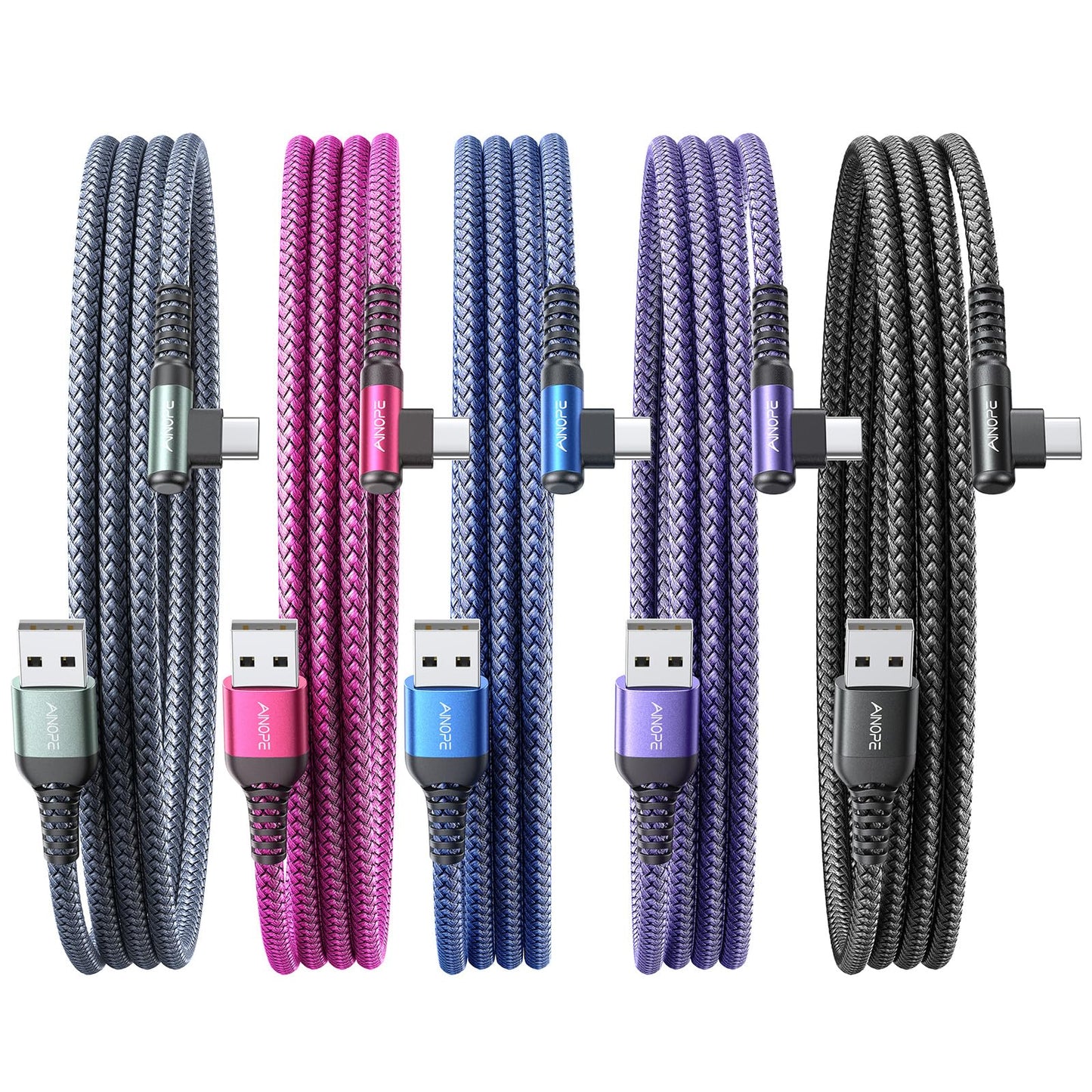 AINOPE 2-Pack Type C Charging Cable 3.1A Fast Charge, Right Angle [6.6ft+6.6ft] USB C Cable, Durable Nylon Braided Type C Charging Cable Fast Charge Compatible Galaxy S10 S9 S21, LG V30,V20,G6