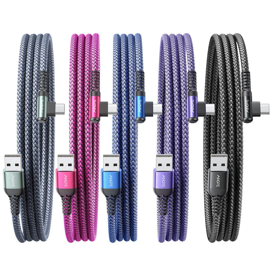 AINOPE 2-Pack Type C Charging Cable 3.1A Fast Charge, Right Angle [6.6ft+6.6ft] USB C Cable, Durable Nylon Braided Type C Charging Cable Fast Charge Compatible Galaxy S10 S9 S21, LG V30,V20,G6