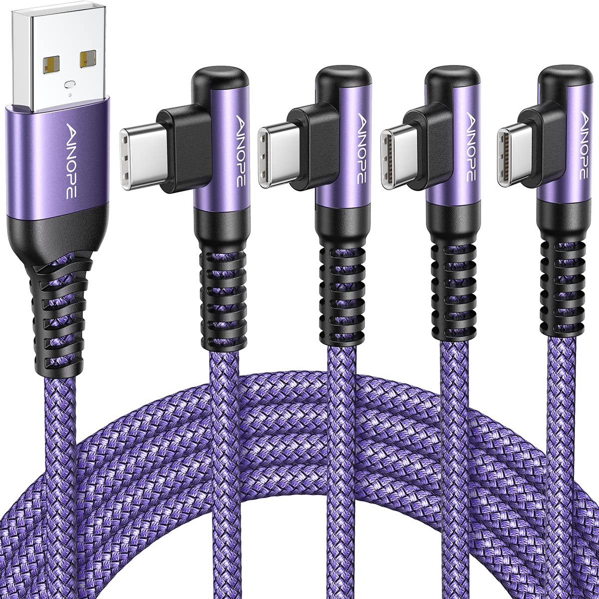 AINOPE 2-Pack Type C Charging Cable 3.1A Fast Charge, Right Angle [6.6ft+6.6ft] USB C Cable, Durable Nylon Braided Type C Charging Cable Fast Charge Compatible Galaxy S10 S9 S21, LG V30,V20,G6