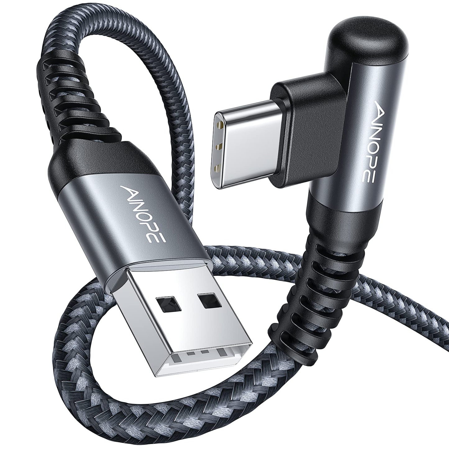 AINOPE 2-Pack Type C Charging Cable 3.1A Fast Charge, Right Angle [6.6ft+6.6ft] USB C Cable, Durable Nylon Braided Type C Charging Cable Fast Charge Compatible Galaxy S10 S9 S21, LG V30,V20,G6