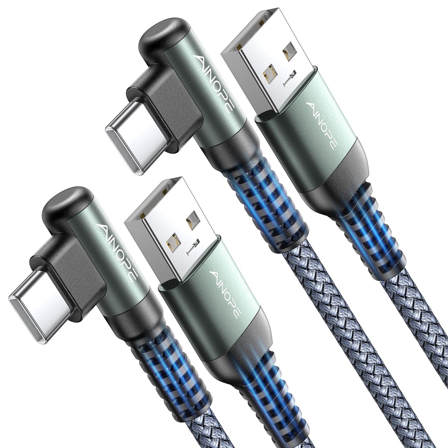 AINOPE 2-Pack Type C Charging Cable 3.1A Fast Charge, Right Angle [6.6ft+6.6ft] USB C Cable, Durable Nylon Braided Type C Charging Cable Fast Charge Compatible Galaxy S10 S9 S21, LG V30,V20,G6