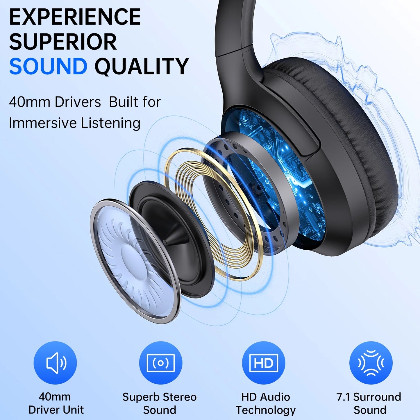 Wireless Headset with Mic AI Noise Cancelling, Black