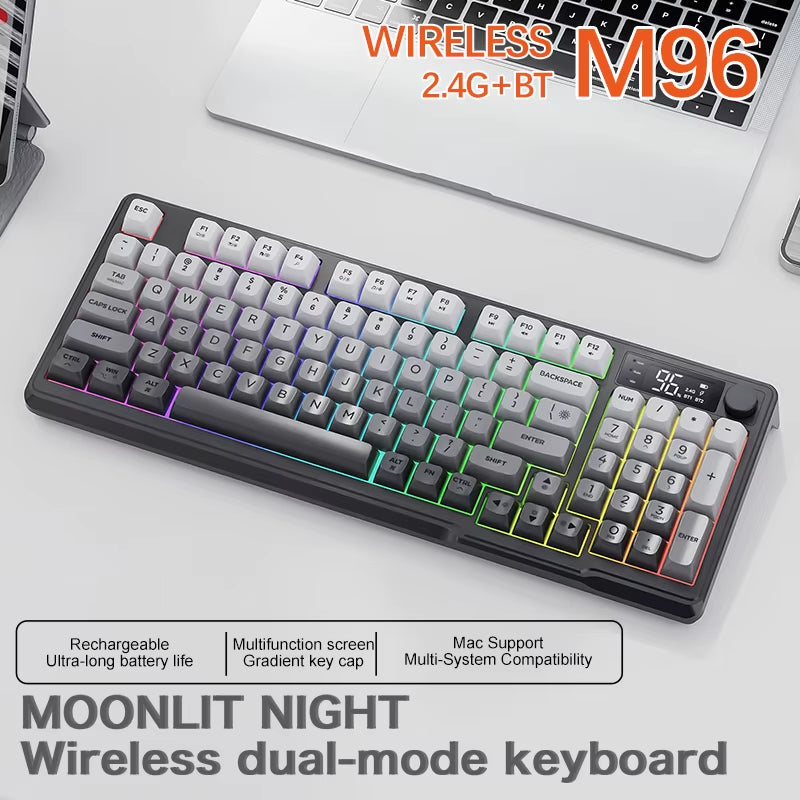 M96 Bluetooth Keyboard Wireless  Screen Gaming Keyboard,Electronic Screen, Multi-Device Connection,Ergonomics Gaming