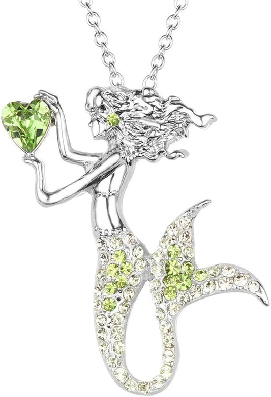 Luomart Fashion Mermaid Birthstone Necklace White Gold Plated Austrian Crystal Pendant