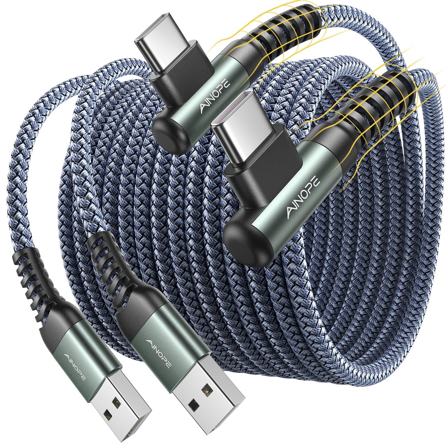 AINOPE 2-Pack Type C Charging Cable 3.1A Fast Charge, Right Angle [6.6ft+6.6ft] USB C Cable, Durable Nylon Braided Type C Charging Cable Fast Charge Compatible Galaxy S10 S9 S21, LG V30,V20,G6