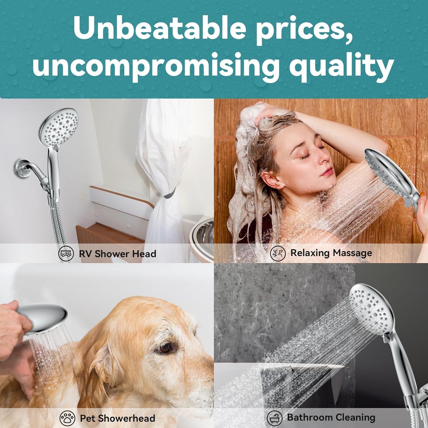 High Pressure Shower Head with Handheld,  6 Spray Settings 