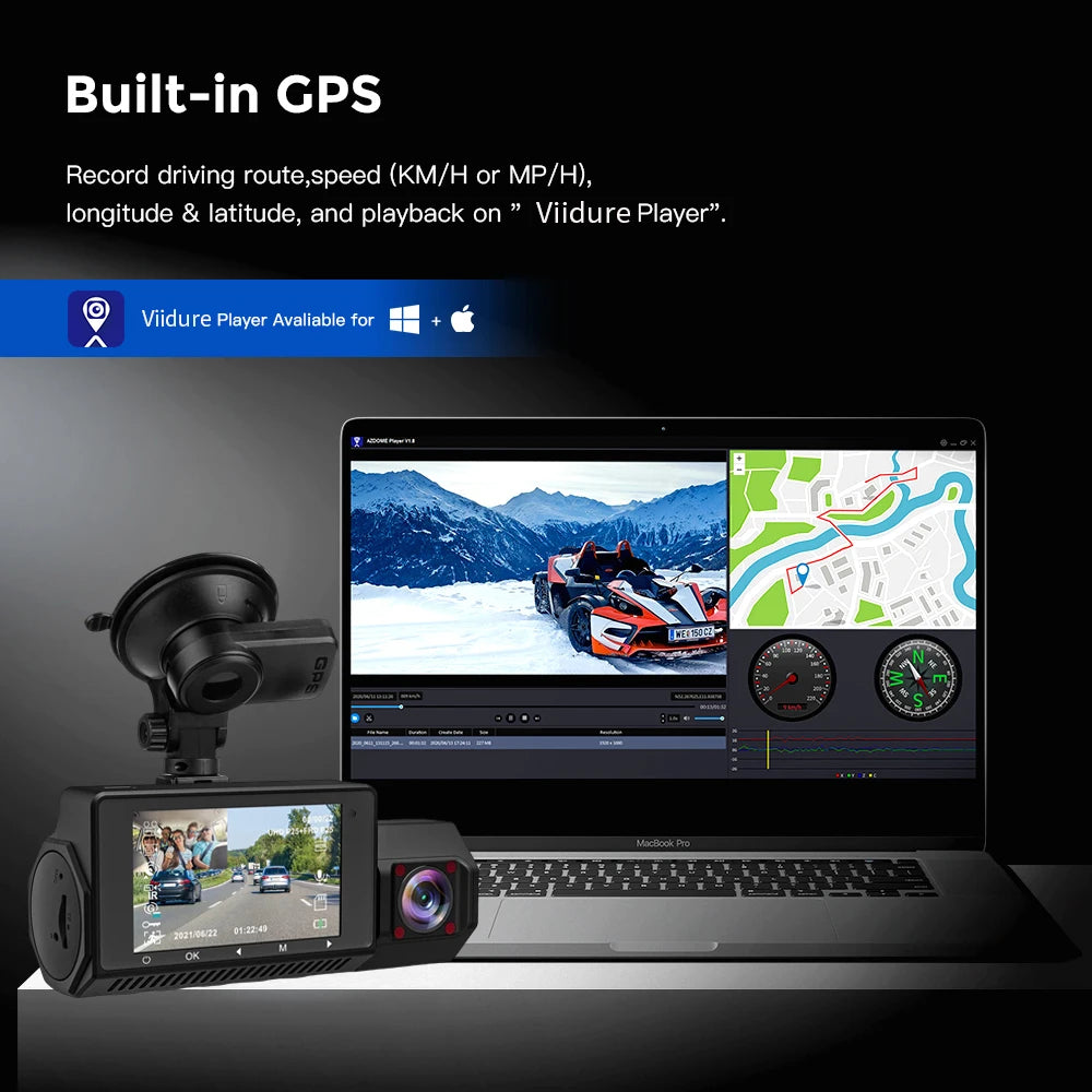 3 Channel Dash Cam Front inside Rear Three Way Car Dash Camera 4K+1080P Dual Channel with Wifi GPS IR Night Vision DVR Black Box