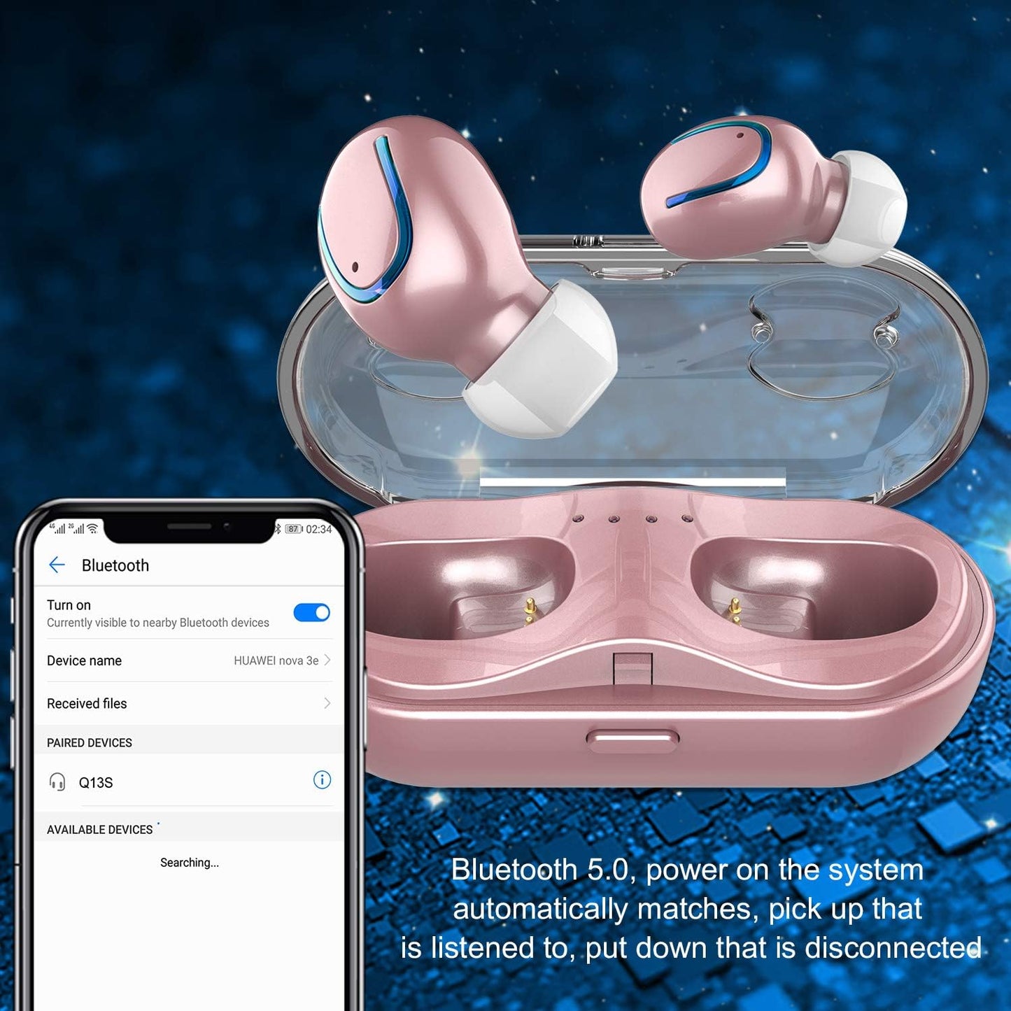 Mini Wireless Earbuds, Bluetooth Earphones in Ear with Charging Case, IPX7 Waterproof Wireless Mini TWS Mic Hi-Fi Stereo Sport Headphones for Iphone/Samsung/Android(Rose Gold)