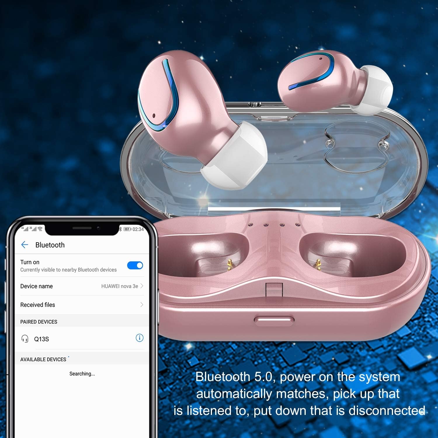 Mini Wireless Earbuds, Bluetooth Earphones in Ear with Charging Case, IPX7 Waterproof Wireless Mini TWS Mic Hi-Fi Stereo Sport Headphones for Iphone/Samsung/Android(Rose Gold)