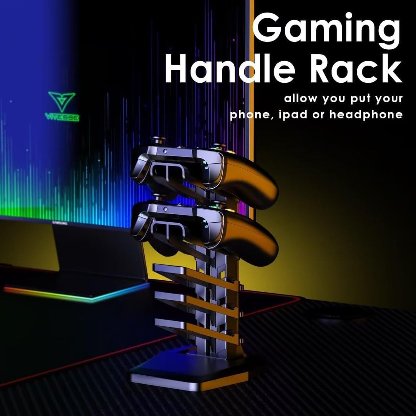 VITESSE 63 Inch Gaming Desk, Z Shaped with Large Mouse Pad, Black