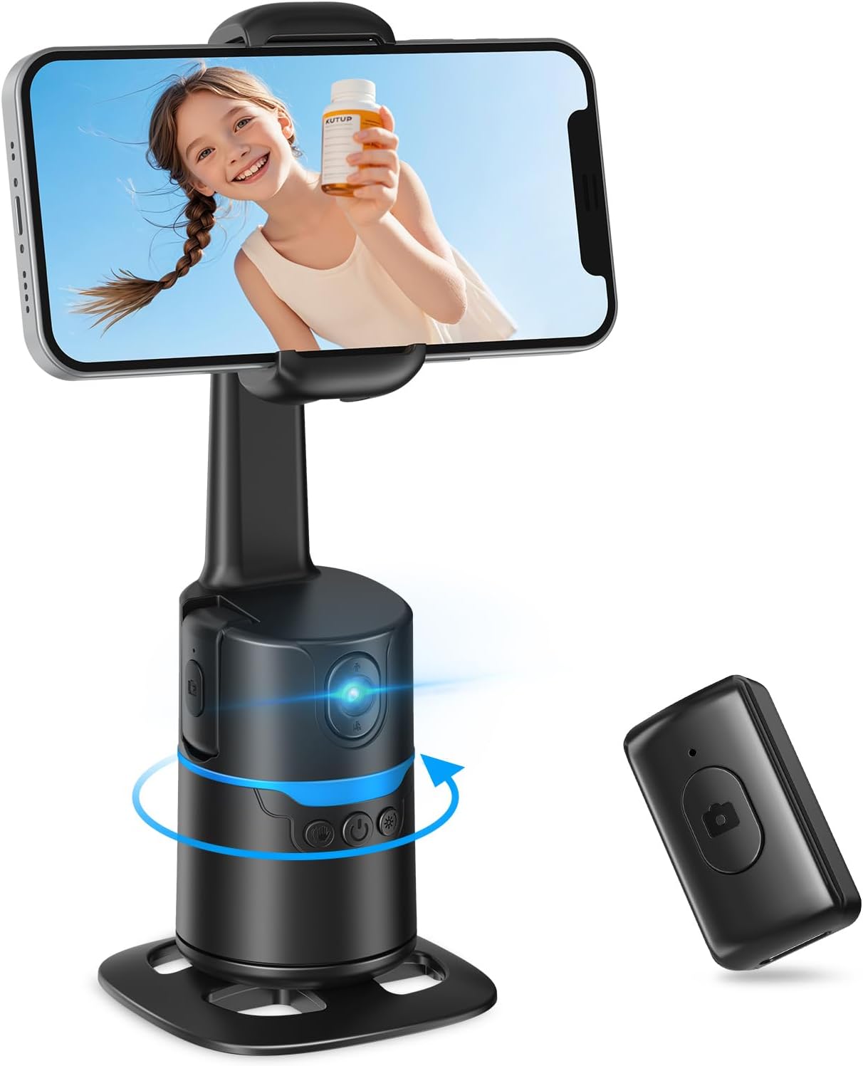 Auto Face Tracking Selfie Stick Tripod for iPhone, 360° Auto Rotating Face Tracking Tripod, Gesture Control, No APP Required, Gimbal stabilizer for Smartphone, for Live Streaming Video, Recording