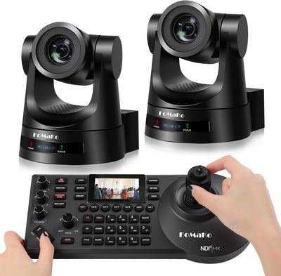FoMaKo PTZ Camera HDMI 20x Optical Zoom, AI Auto-Tracking Gen 3, PoE,for Church Worship, NDI PTZ Controller (PTZ Bundle FMK20SDIx2+KC608) BH202,Black Color