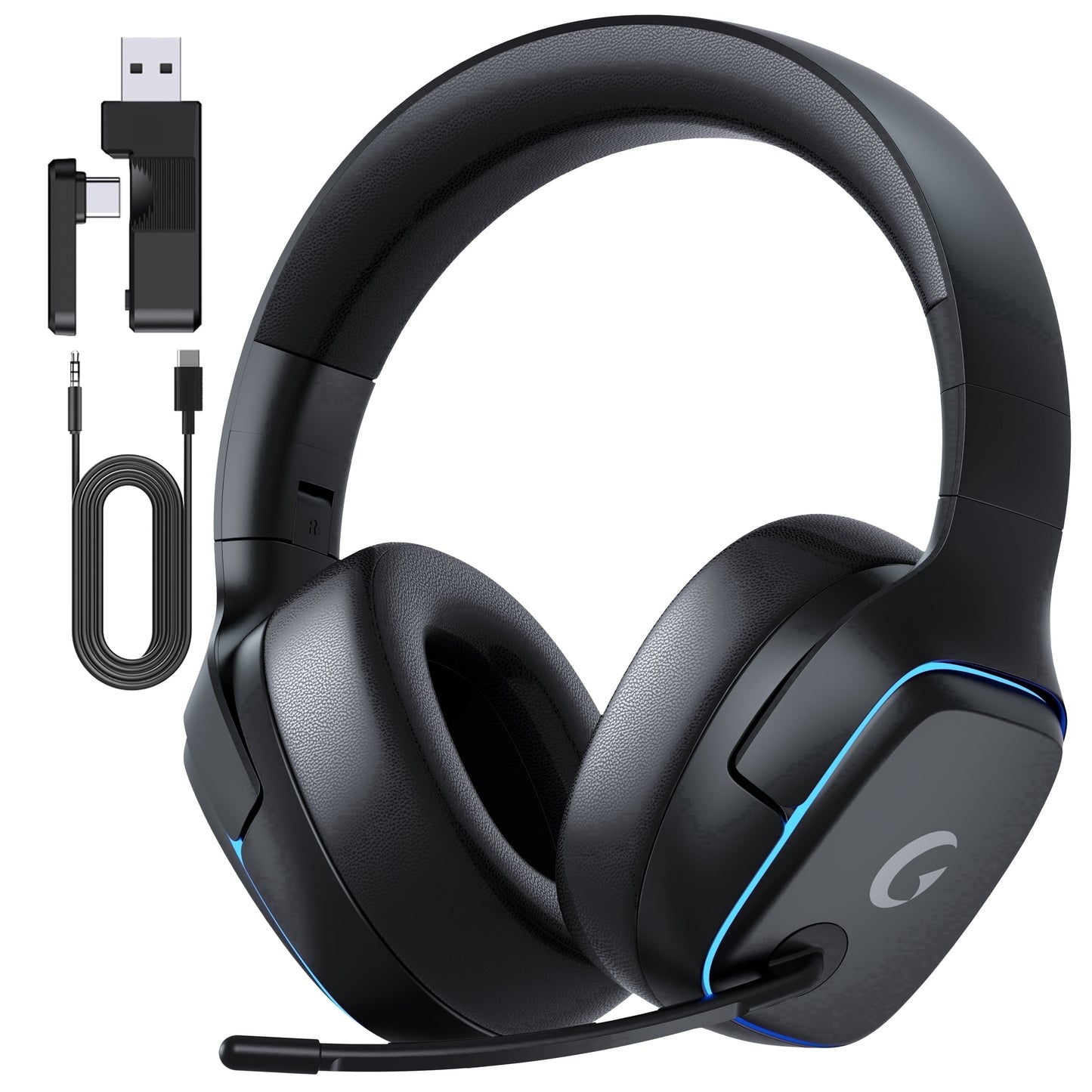 Wireless Gaming Headset 2.4Ghz for Ps5/Ps4/Pc/Switch, Bluetooth 5.3 Headphones with Noise-Canceling Mic