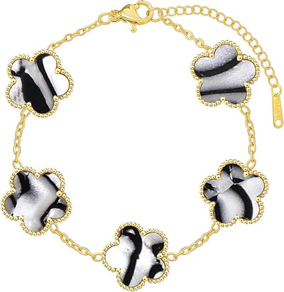 18K Gold Plated Stainless Steel Lucky 4 Leaf Chain Link Adjustable Bracelets 