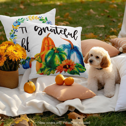 Fall Decoration Pumpkin Thankful Waterproof Throw Pillow Covers 18 X 18 in Set of 4, Beautiful Cushion Covers for Autumn Thanksgiving Sofa Couch Decoration