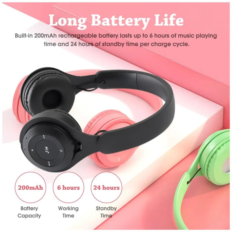 Headphones Kids Wireless Bluetooth Earphones Stereo Foldable Helmets Gaming Headsets Over-Ear Headphones for Android Ios