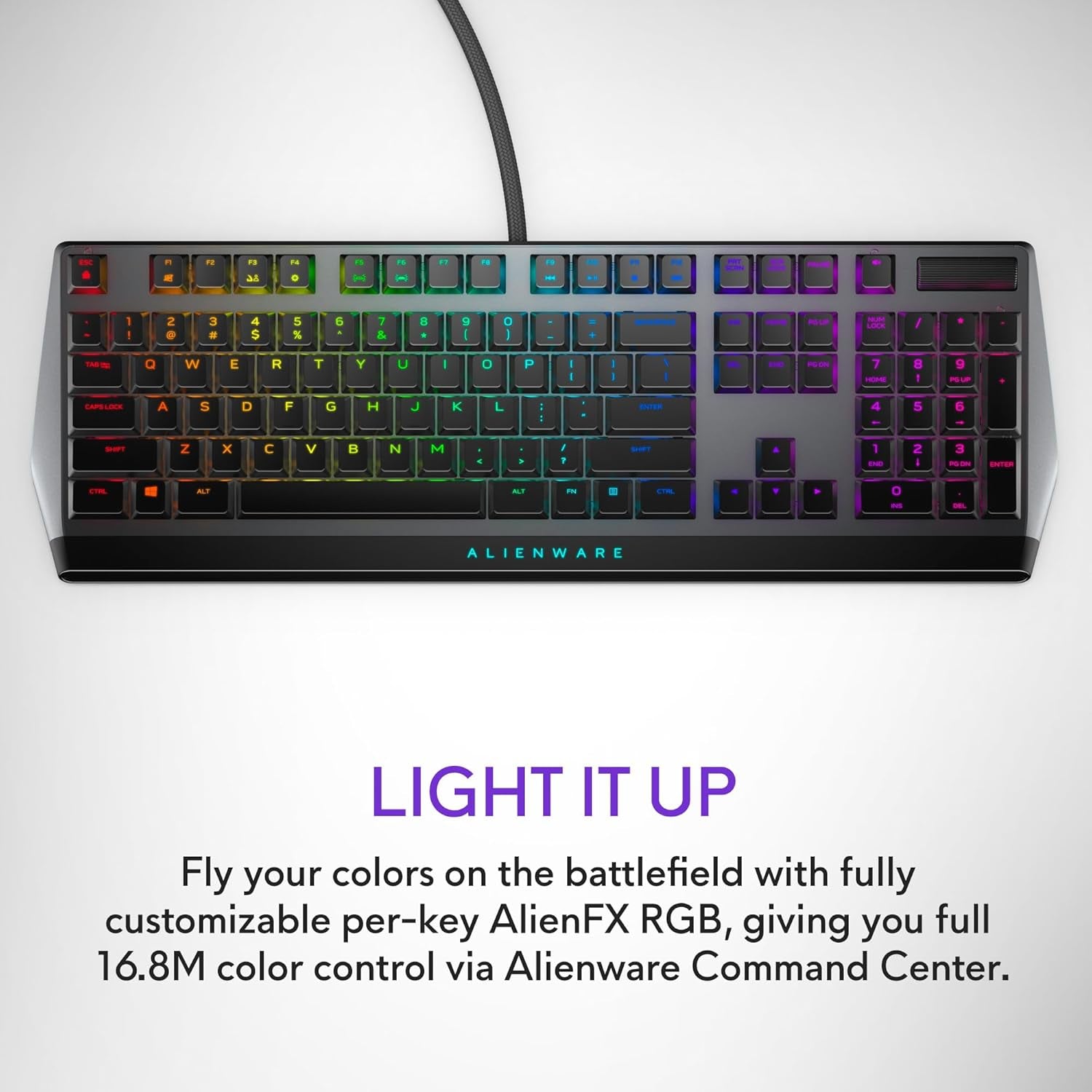 Low-Profile RGB Gaming Keyboard AW510K, Alienfx per Key RGB LED Color Backlighting