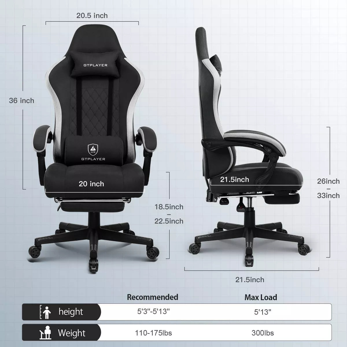 GTPLAYER Gaming Chair Fabric Linkage Armrests Ergonomic 