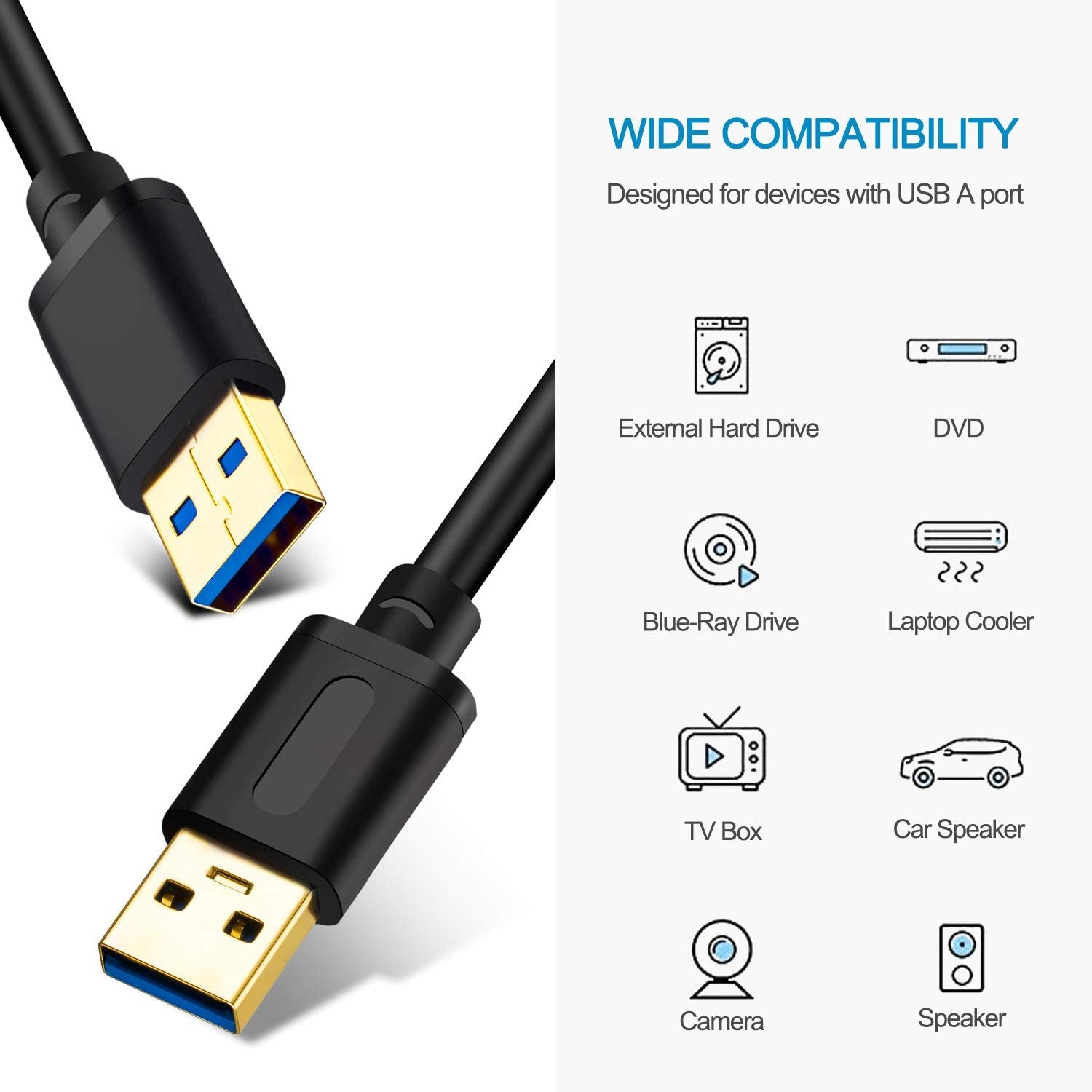 Jelly Tang USB 3.0 Male to Male Cable 6Ft, Gold-Plated Connector (6Ft/1.8M)