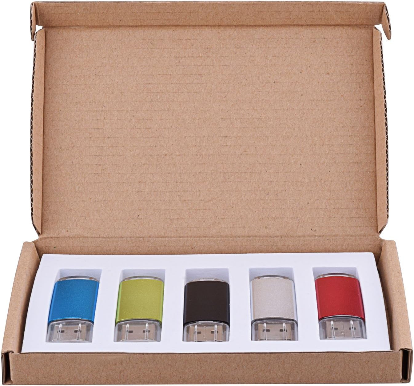 5 Pack 2GB USB 2.0 Flash Drive Memory Stick Thumb Drives (5 Mixed Colors: Black Blue Green Red Silver)