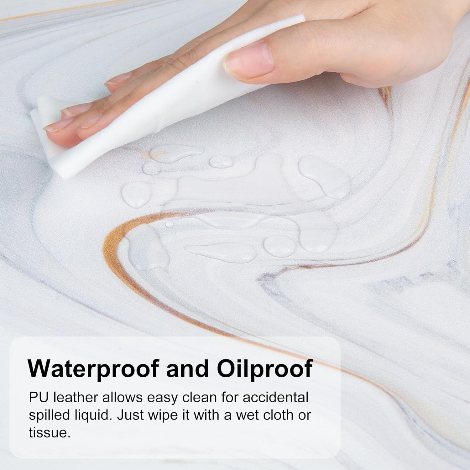 White Mouse Pad, Cute Marble Large Desk Mat, Waterproof, Non Slip 