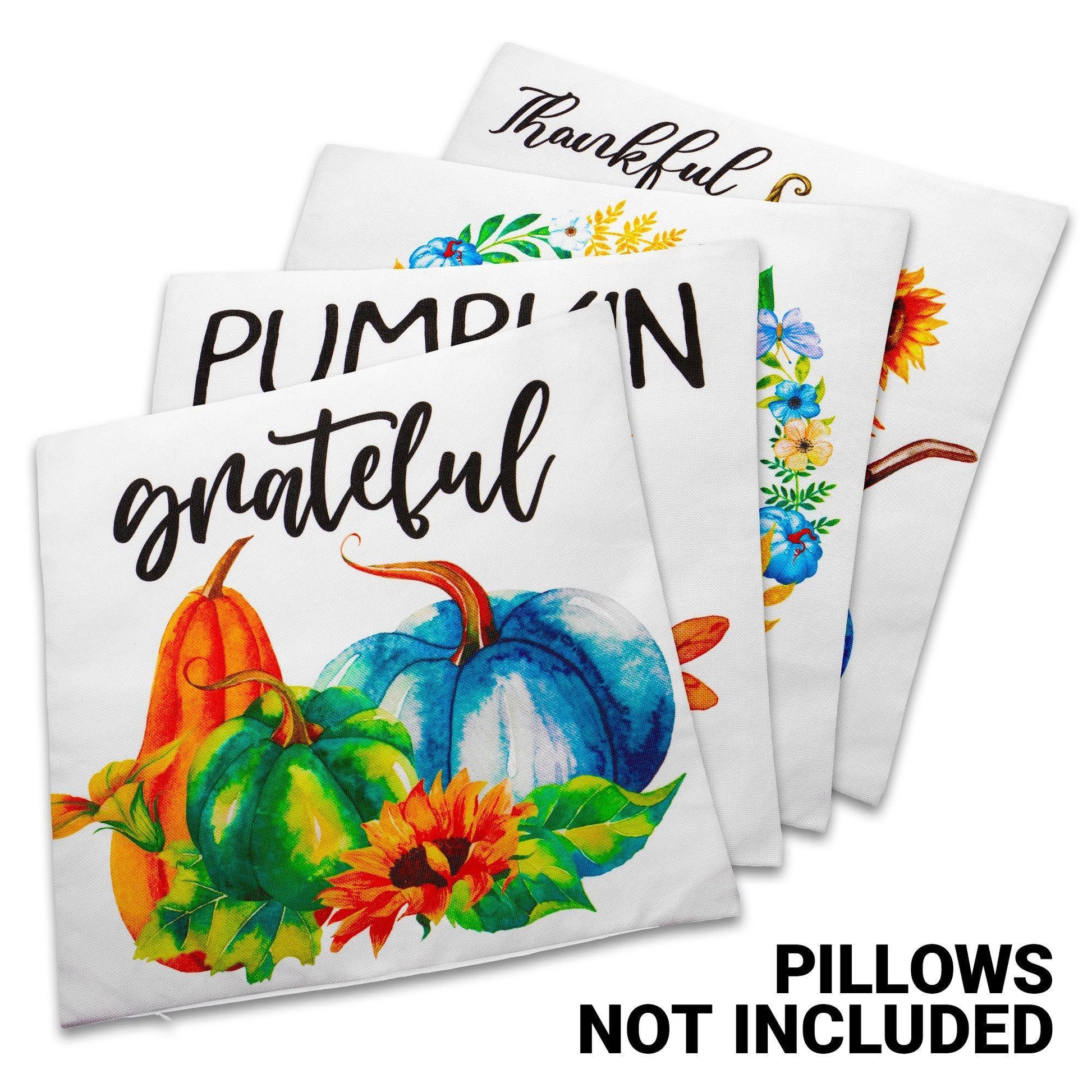 Fall Decoration Pumpkin Thankful Waterproof Throw Pillow Covers 18 X 18 in Set of 4, Beautiful Cushion Covers for Autumn Thanksgiving Sofa Couch Decoration