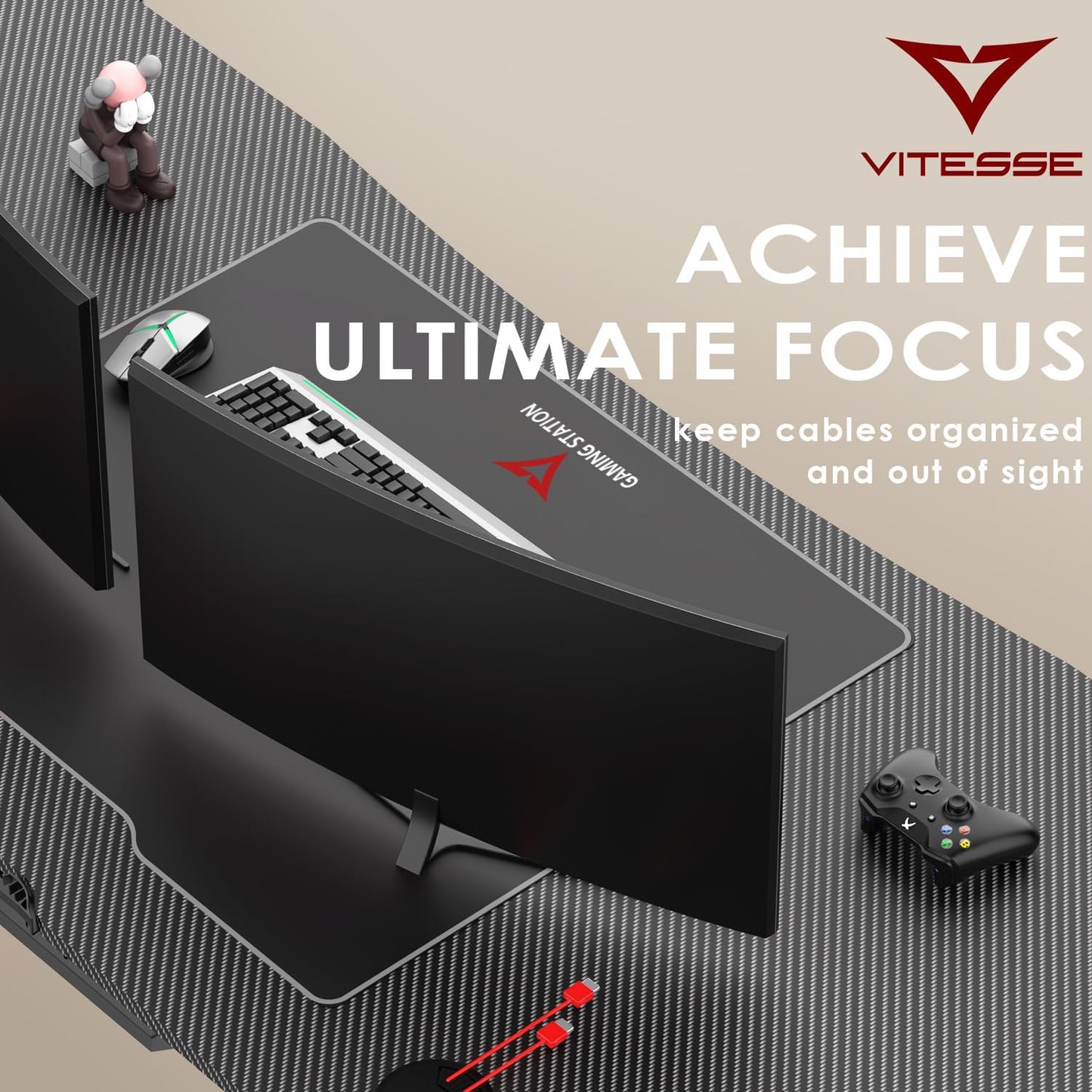 VITESSE 63 Inch Gaming Desk, Z Shaped with Large Mouse Pad, Black