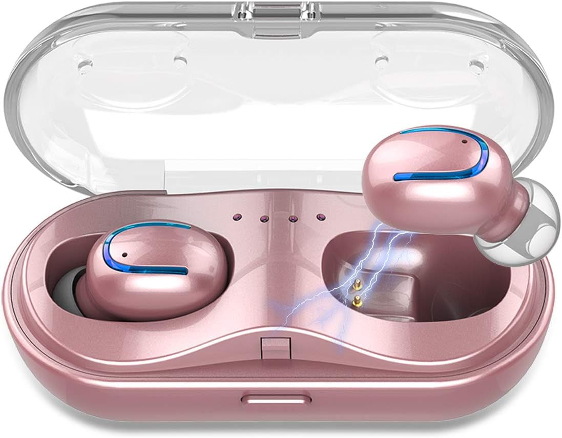 Mini Wireless Earbuds, Bluetooth Earphones in Ear with Charging Case, IPX7 Waterproof Wireless Mini TWS Mic Hi-Fi Stereo Sport Headphones for Iphone/Samsung/Android(Rose Gold)