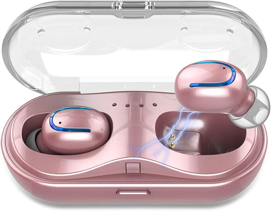 Mini Wireless Earbuds, Bluetooth Earphones in Ear with Charging Case, IPX7 Waterproof Wireless Mini TWS Mic Hi-Fi Stereo Sport Headphones for Iphone/Samsung/Android(Rose Gold)