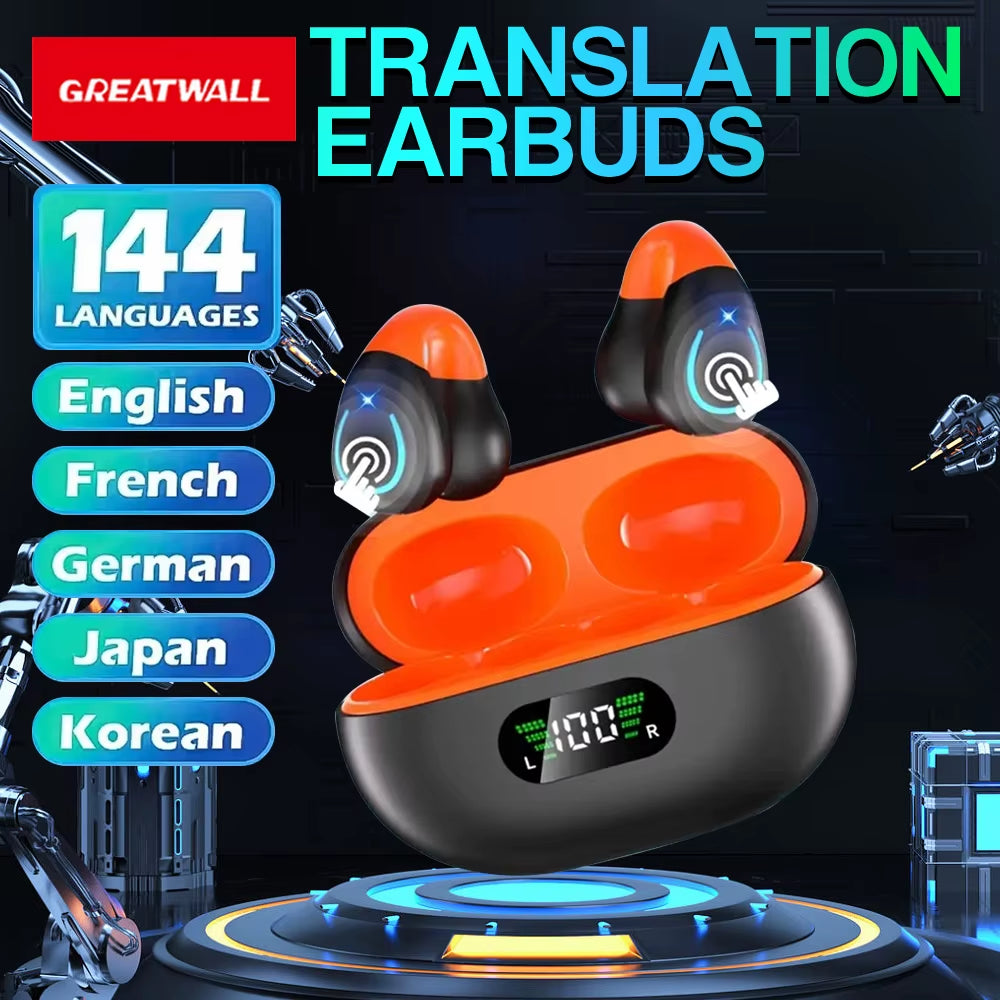 Translation Ear Clip, Touch Control,No Delay,High Definition Sound Quality, Can Translate 144 Languages Online