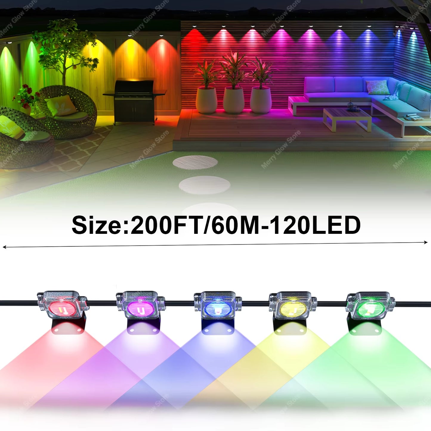 150FT Permanent Outdoor Smart RGBIC Eave Lights Multiple Scene Modes 90LED Cornice Lights for Holiday Halloween Christmas Decor