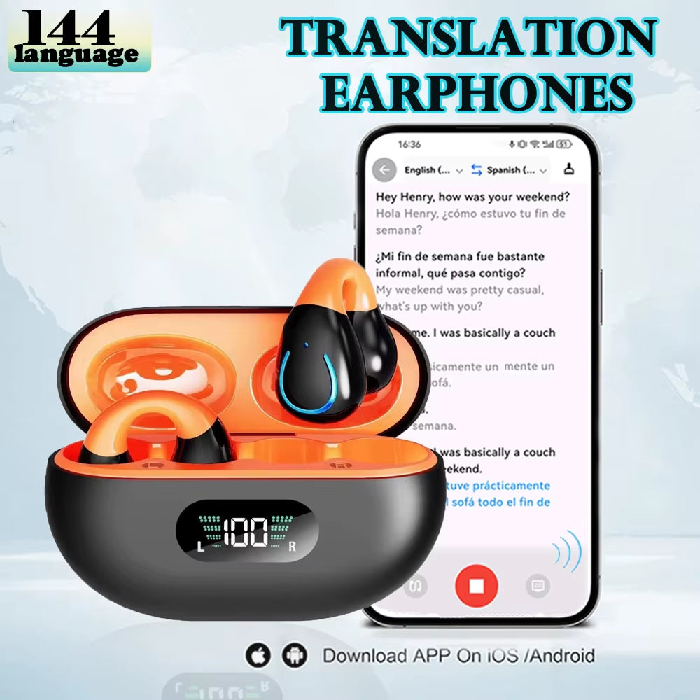 Translation Ear Clip, Touch Control,No Delay,High Definition Sound Quality, Can Translate 144 Languages Online