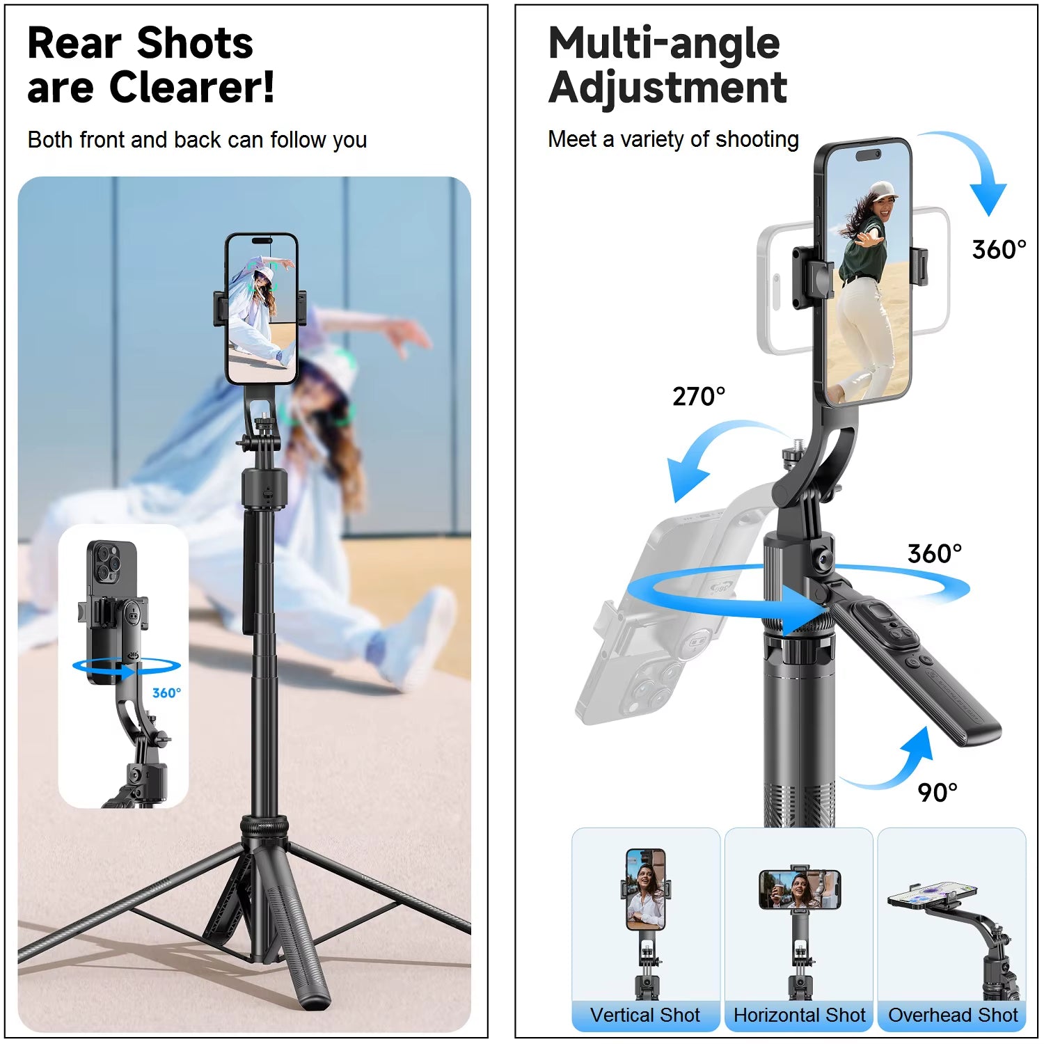 Auto Face Tracking Tripod 360° Rotation Mount 64" Extendable Auto Tracking Phone Holder Motion Sensor Tripod Selfie Stick Remote