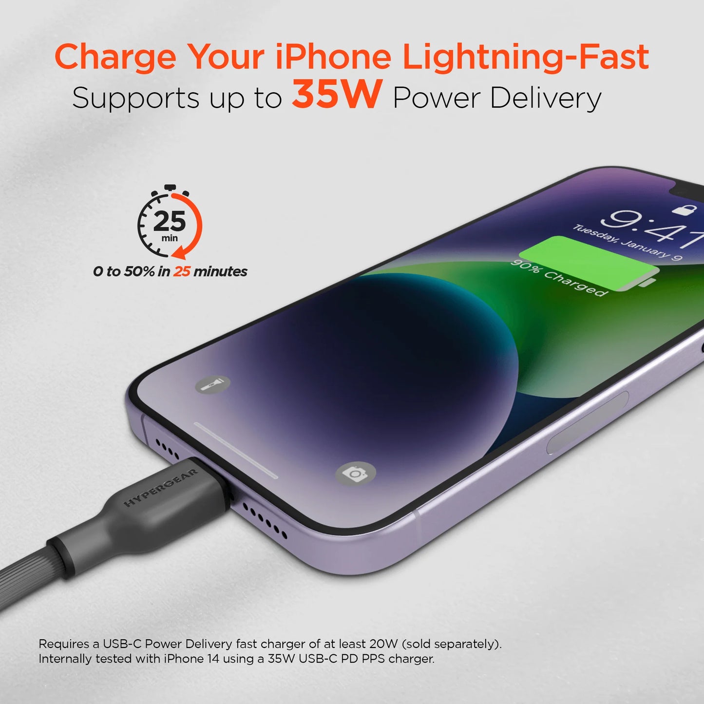 Hypergear Flexi PRO USB-C to Lightning Cable 10Ft