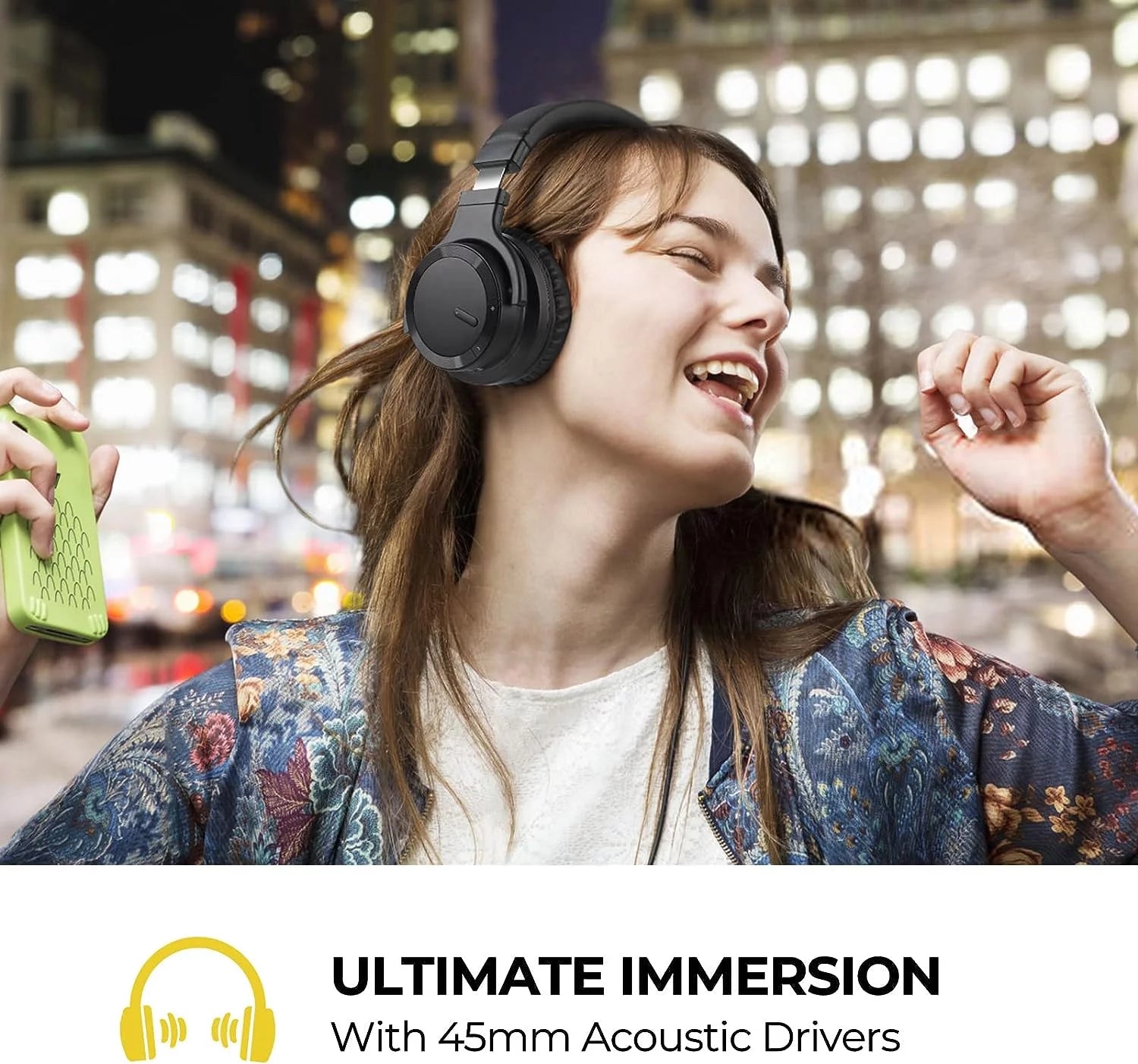 Bluetooth Headphones over Ear with Mic Deep Bass, Noise Cancelling , Black