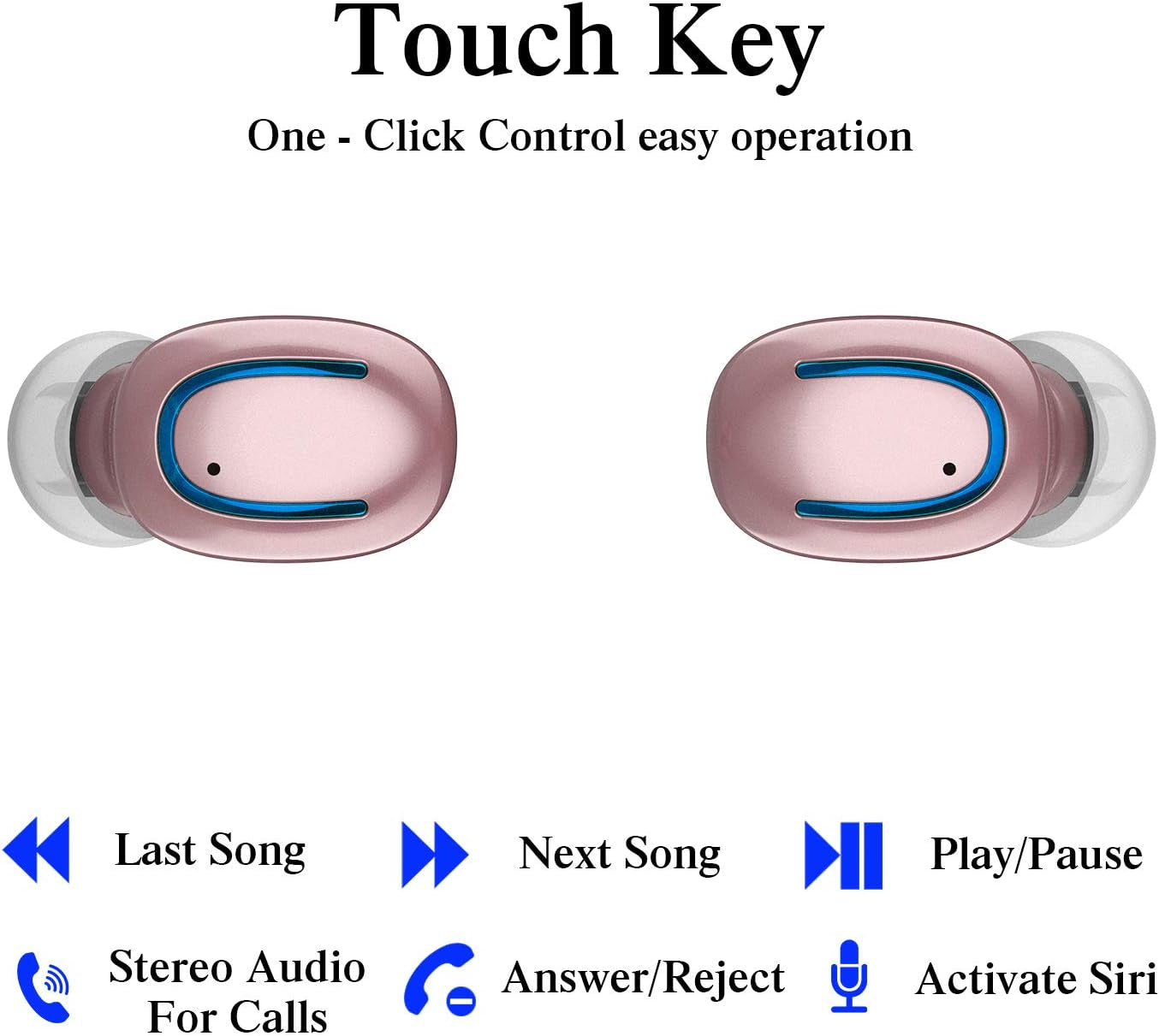 Mini Wireless Earbuds, Bluetooth Earphones in Ear with Charging Case, IPX7 Waterproof Wireless Mini TWS Mic Hi-Fi Stereo Sport Headphones for Iphone/Samsung/Android(Rose Gold)